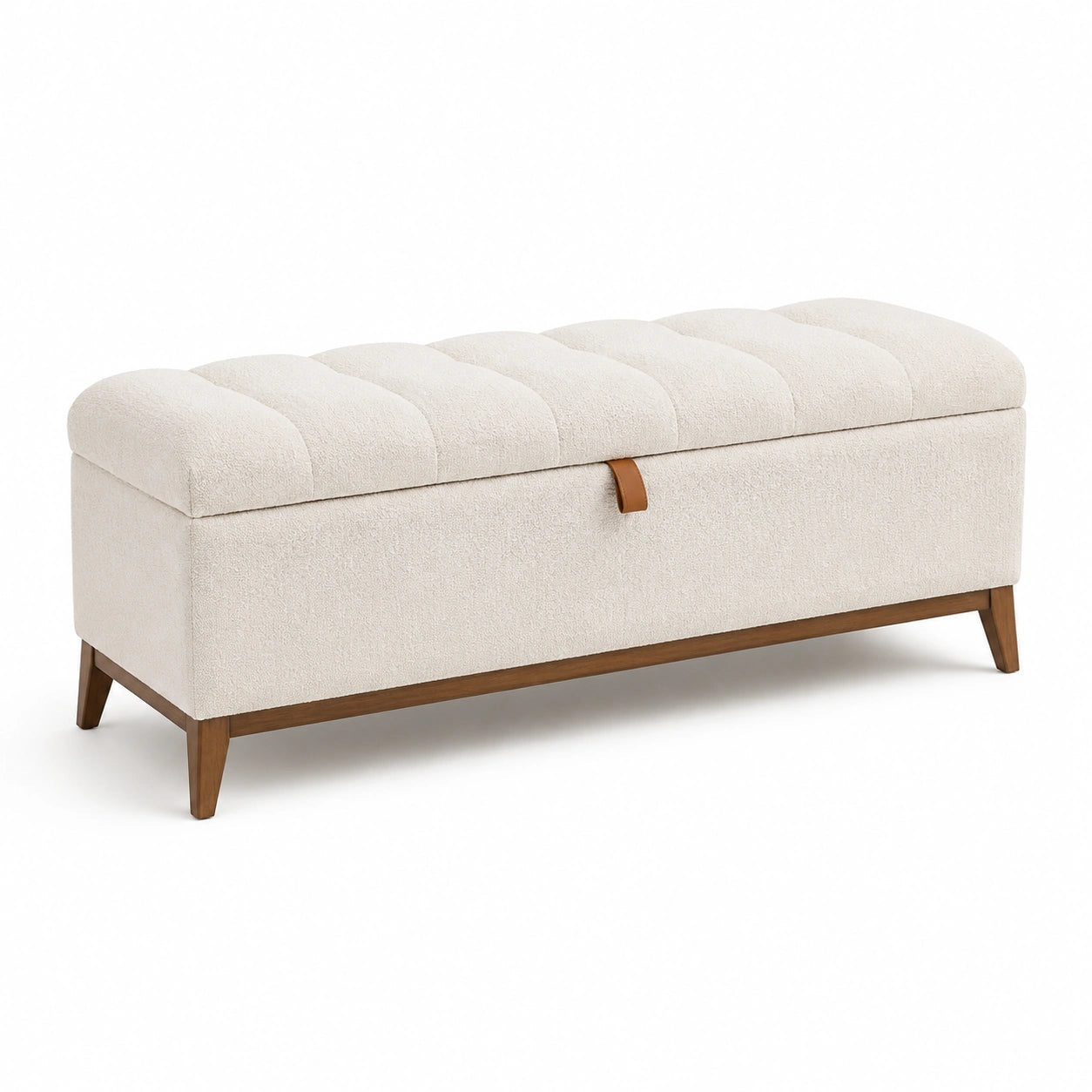 Banc de rangement en bois et tissu en polyester beige