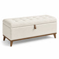 Banc de rangement en bois avec revêtement en tissu bouclé beige