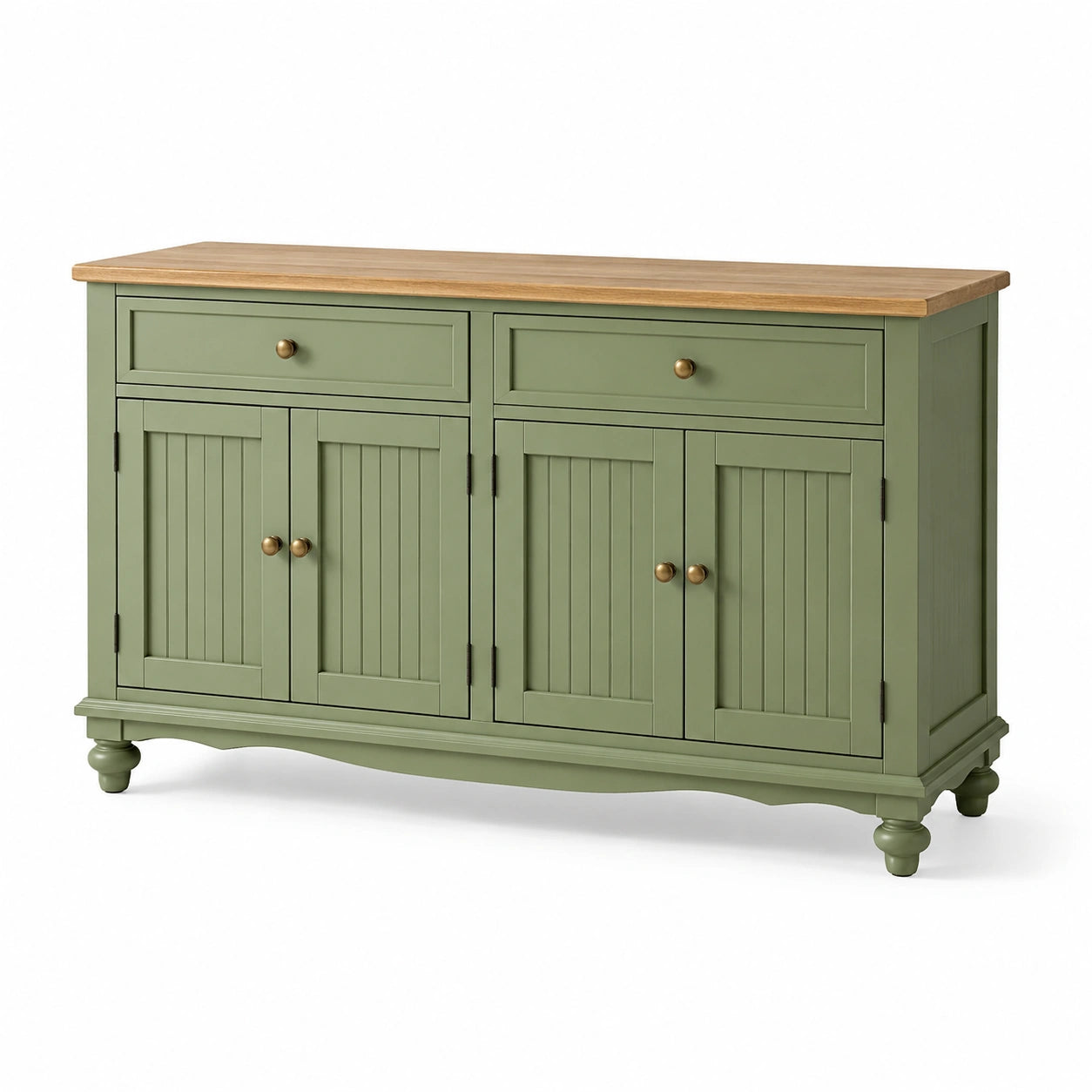 Buffet vert en bois avec plateau en chêne