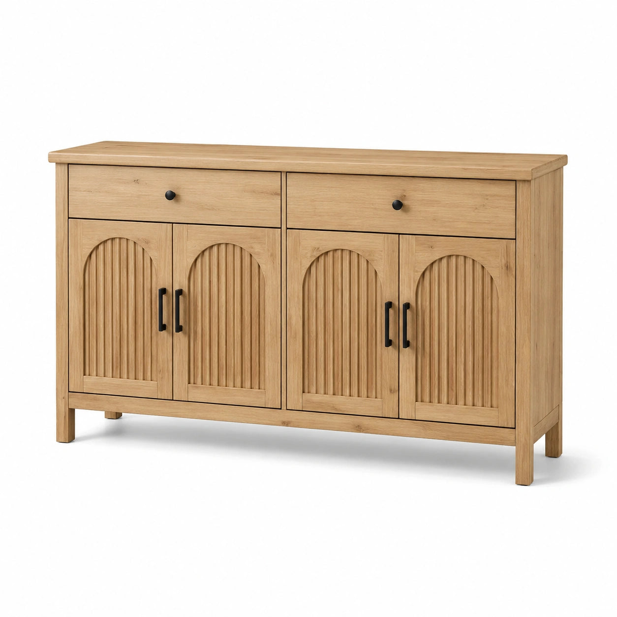Buffet en bois de chêne clair avec 4 portes et 2 tiroirs