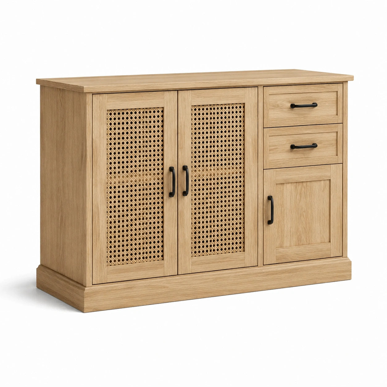 Buffet en bois de chêne et rotin, 120x40x85 cm