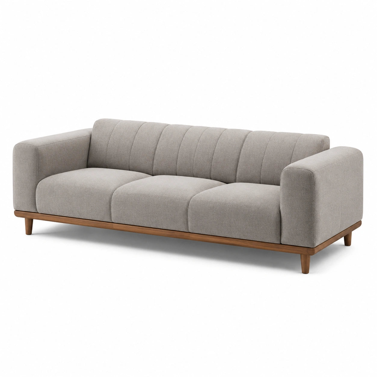 Canapé 3 places en tissu polyester gris et bois massif