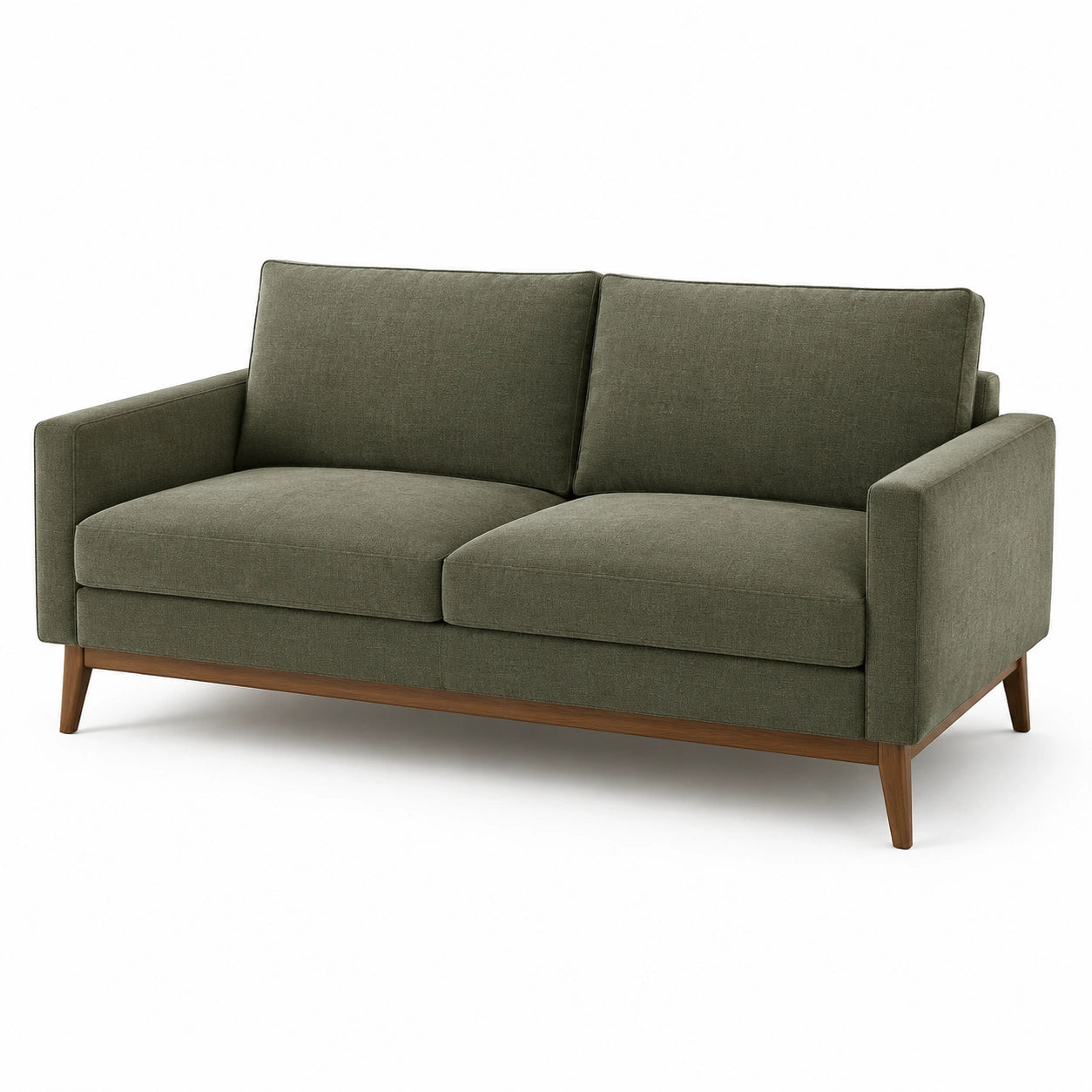 Canapé 2 places en tissu polyester vert et bois