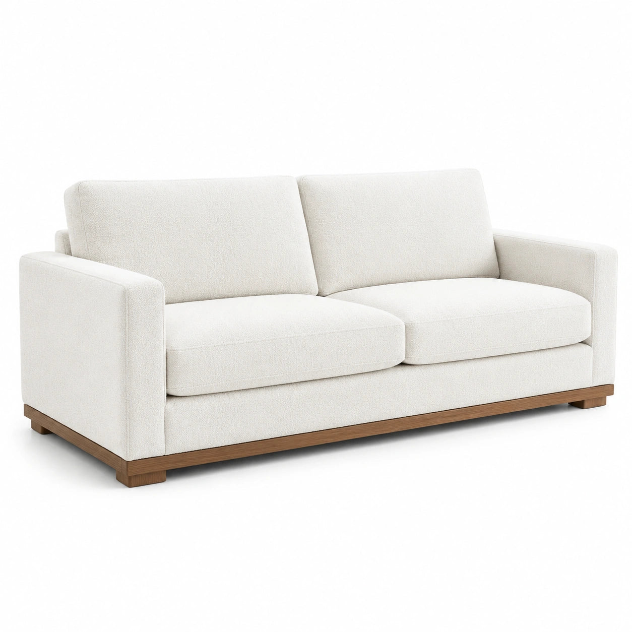 Canapé 3 places en tissu polyester blanc et base en bois