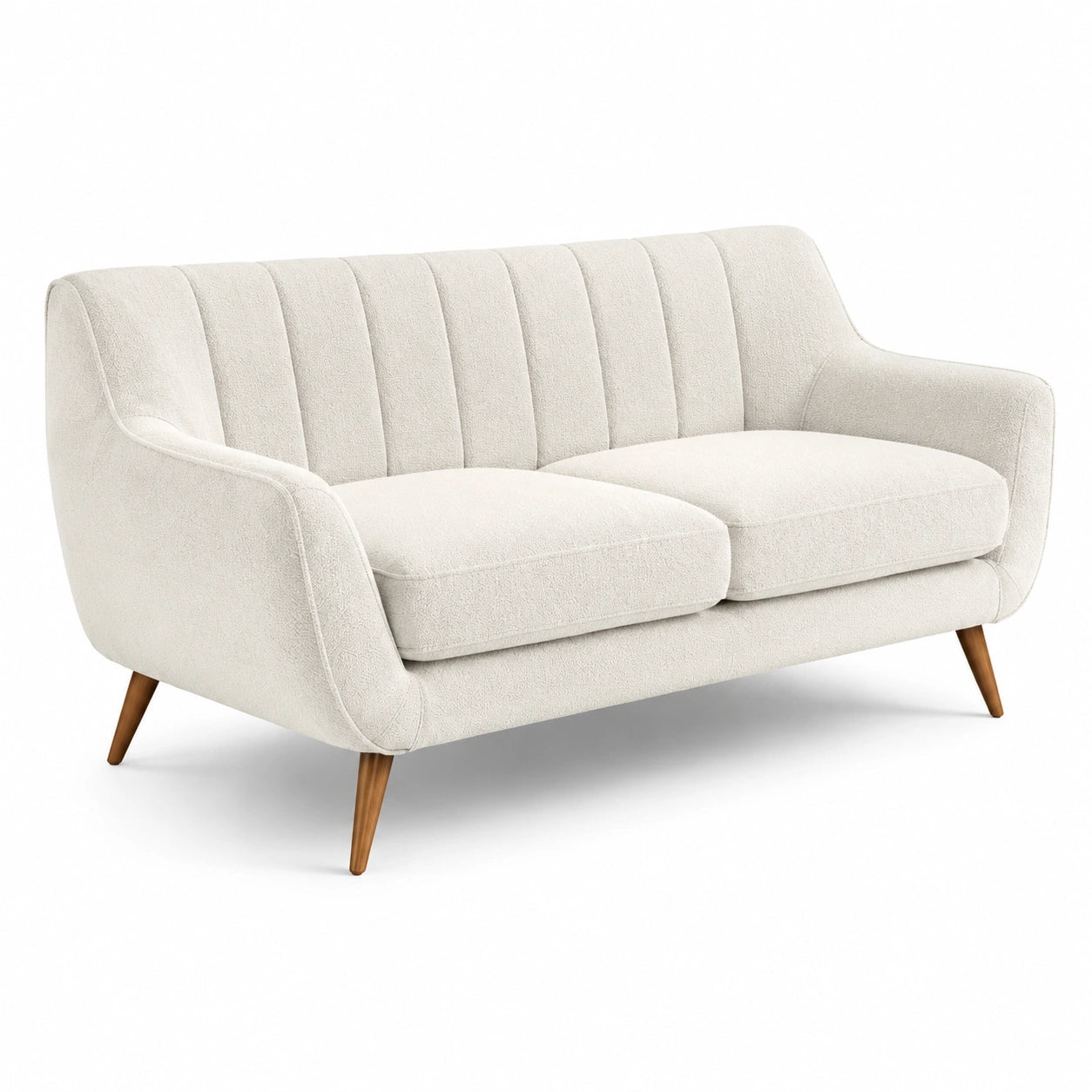 Canapé en tissu polyester crème avec pieds en bois