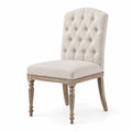 Chaise de salle à manger en bois et lin beige avec dossier capitonné