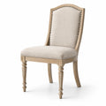 Chaise de salle à manger en bois avec dossier clouté, beige
