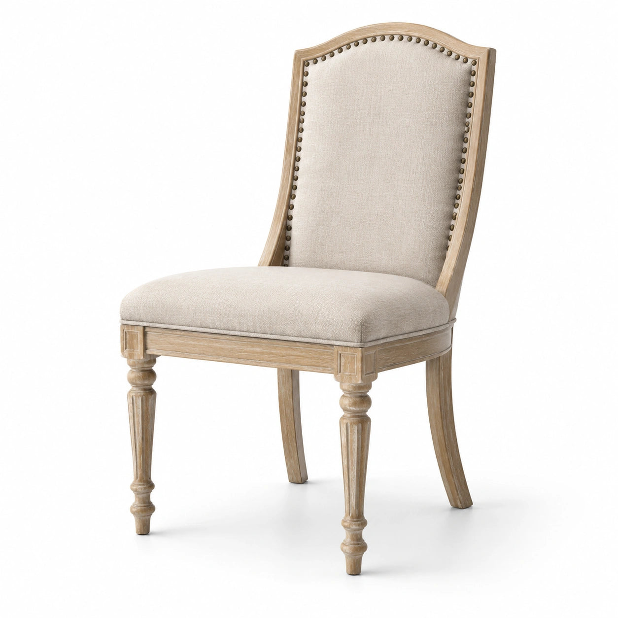 Chaise de salle à manger en bois avec dossier clouté, beige