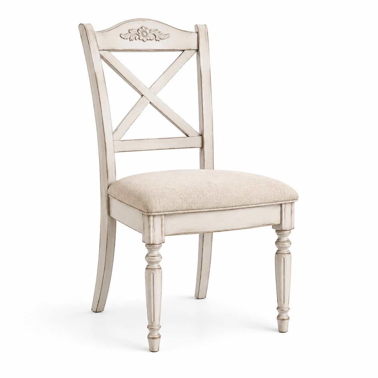 Chaise en bois avec dossier croisé en tissu beige