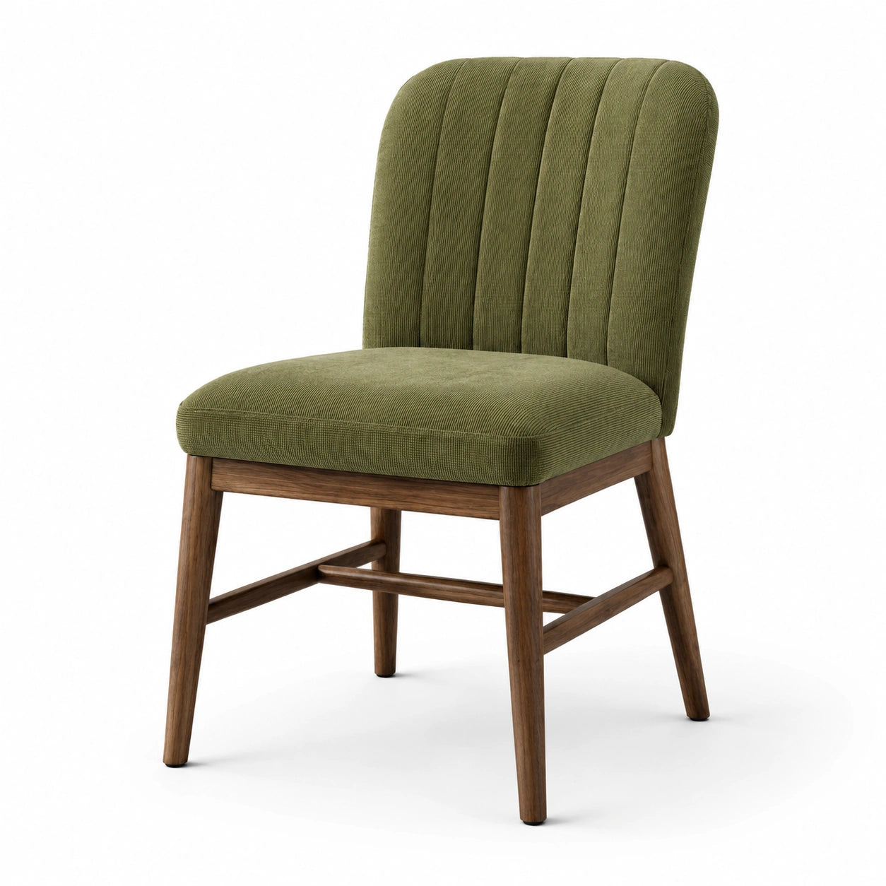 Chaise en bois et velours côtelé vert