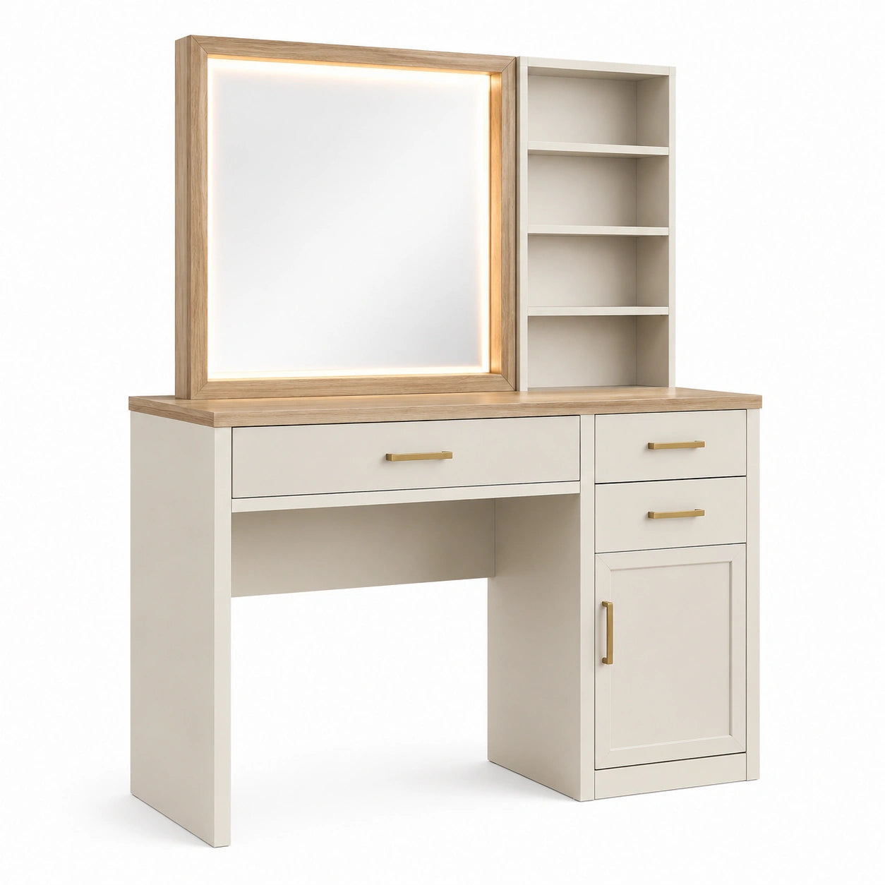 Coiffeuse en bois et MDF avec miroir LED intégré