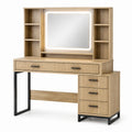 Coiffeuse en Bois Clair avec Miroir LED et Tiroirs