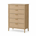 Commode en bois et rotin tressé à 5 tiroirs beige