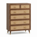 Commode en bois et rotin 6 tiroirs marron