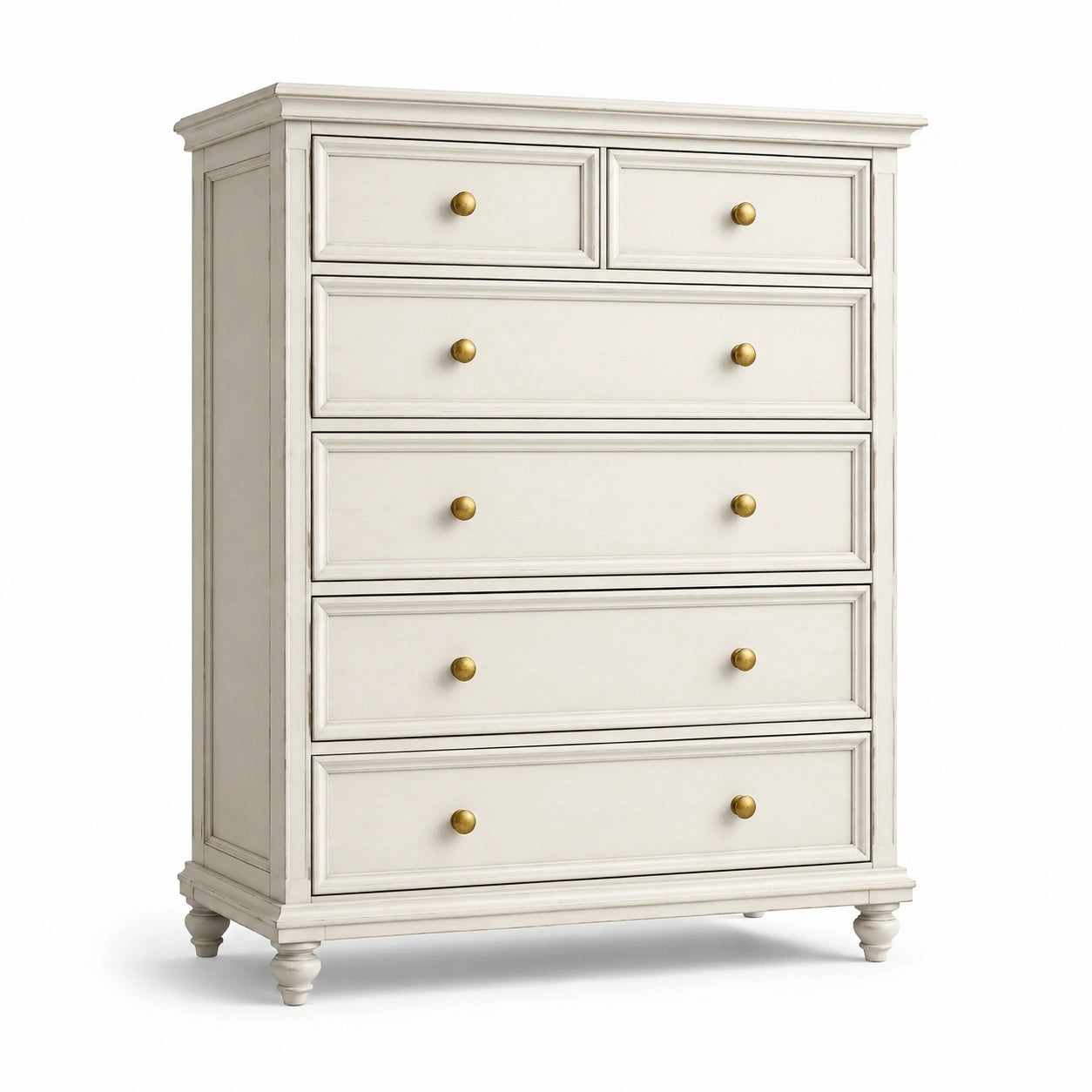 Commode en bois blanc avec poignées dorées