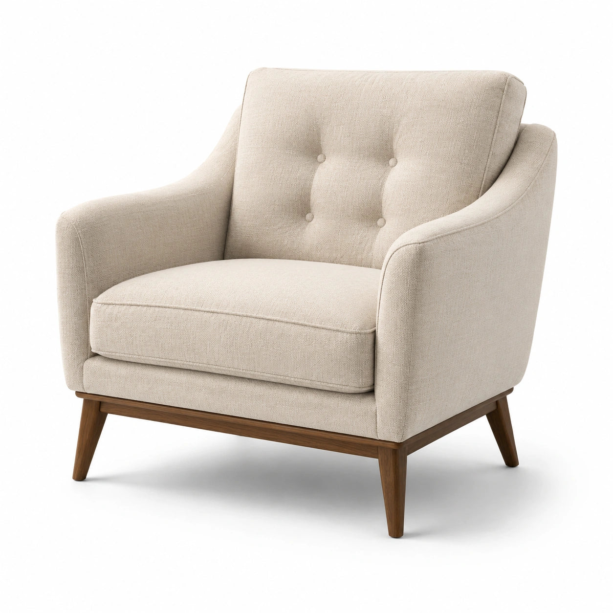 Fauteuil en tissu polyester beige avec pieds en bois massif 90 x 85 x 85 cm