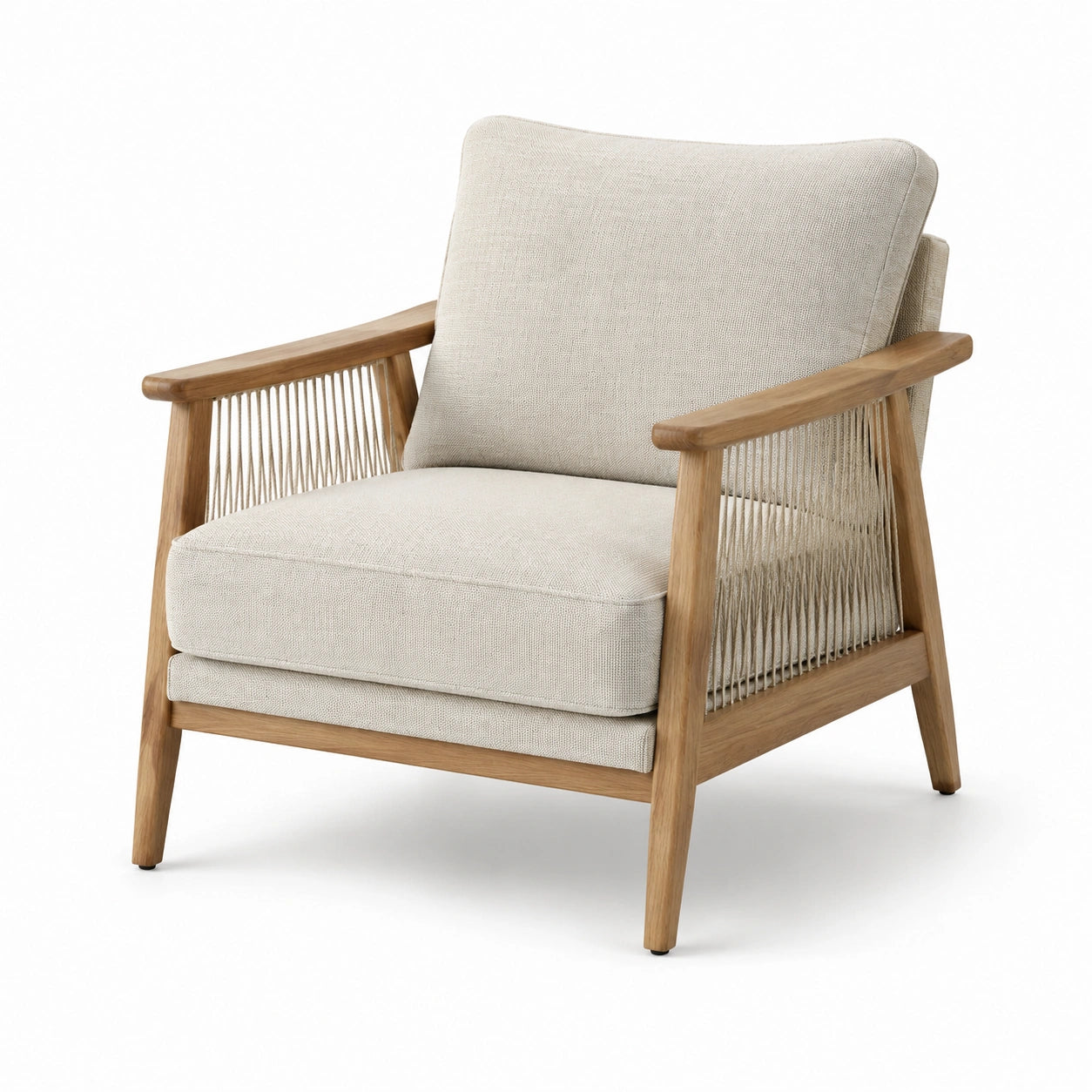 Fauteuil en bois avec tissu beige