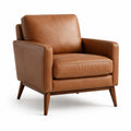 Fauteuil en cuir véritable marron avec pieds en bois