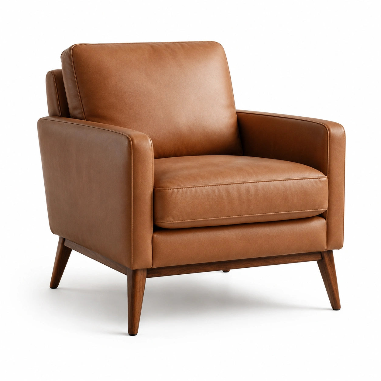 Fauteuil en cuir véritable marron avec pieds en bois