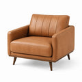 Fauteuil en cuir marron avec pieds en bois