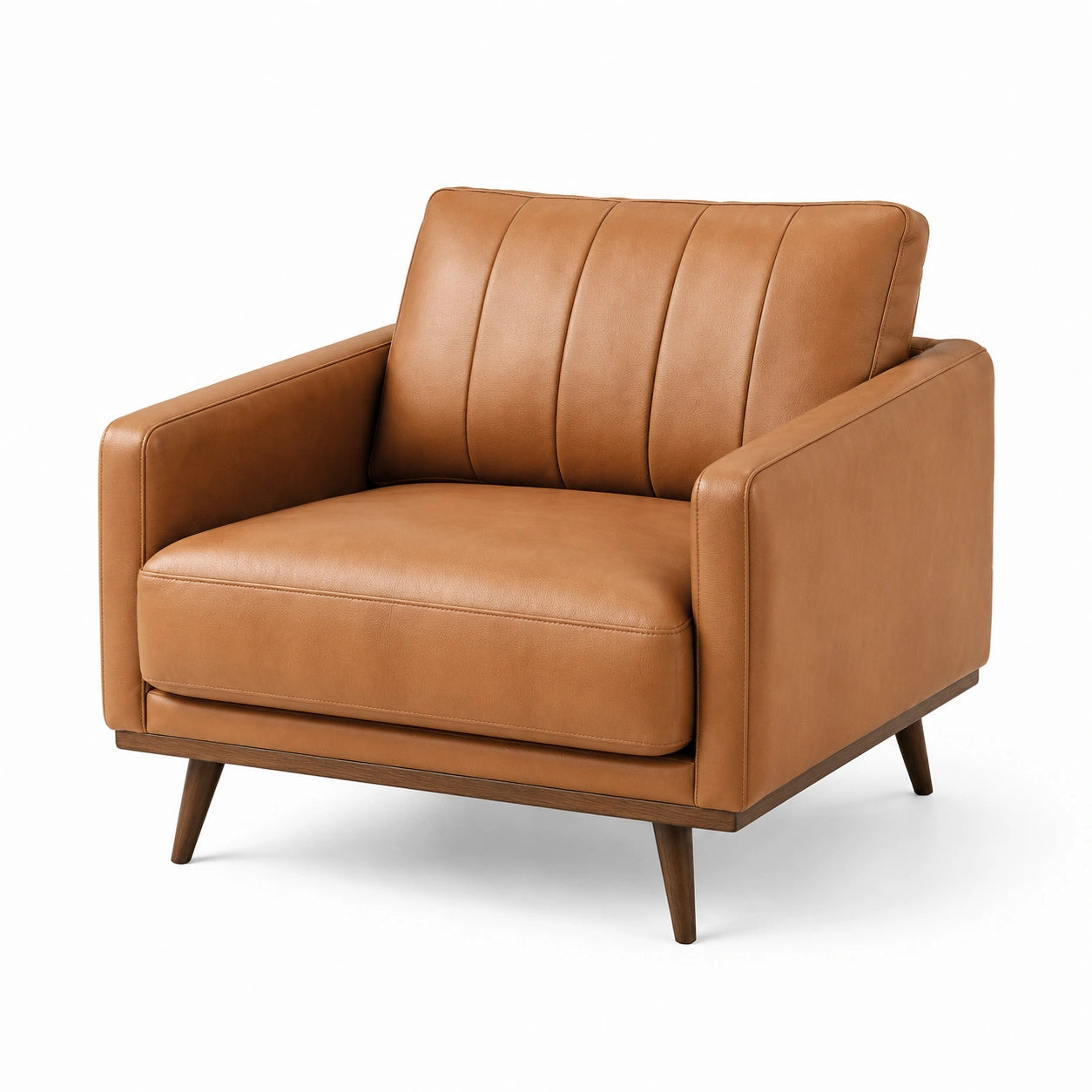 Fauteuil en cuir marron avec pieds en bois