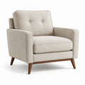Fauteuil en tissu polyester avec pieds en hêtre, beige