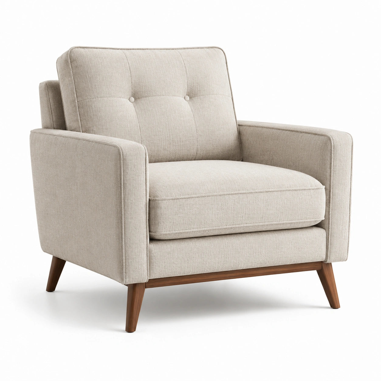 Fauteuil en tissu polyester avec pieds en hêtre, beige