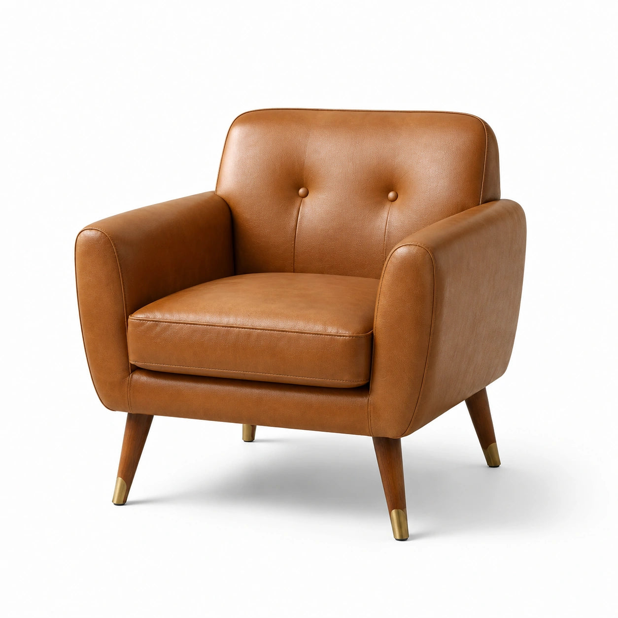 Fauteuil en cuir synthétique à pieds en bois avec accoudoirs