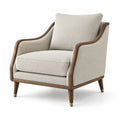 Fauteuil en bois et tissu polyester beige