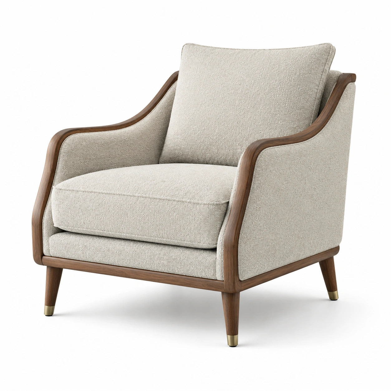 Fauteuil en bois et tissu polyester beige