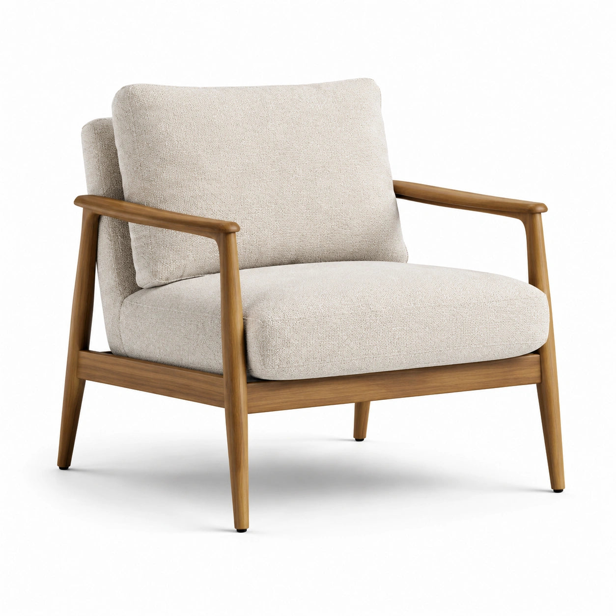 Fauteuil en bois avec revêtement polyester coton beige