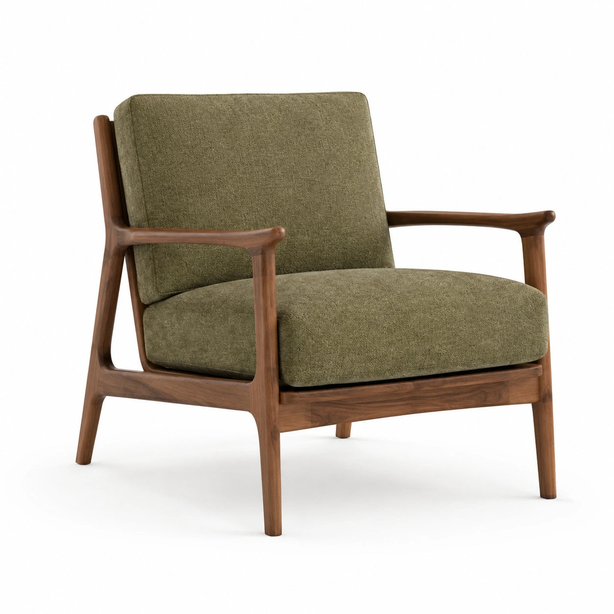 Fauteuil en bois avec tissu de lin vert