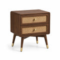 Table de chevet en bois et rotin avec 2 tiroirs marron