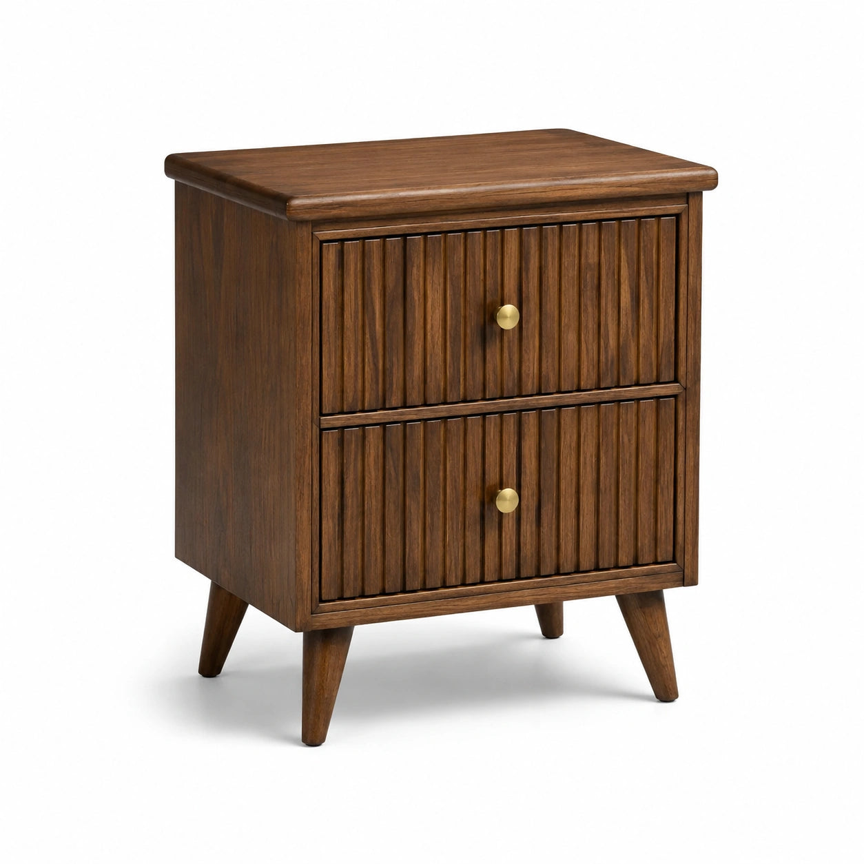 Table de chevet en bois massif brun avec deux tiroirs