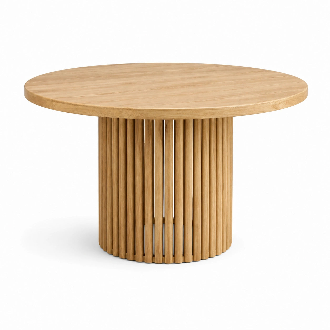 Table ronde en bois chêne clair, diamètre 120 cm