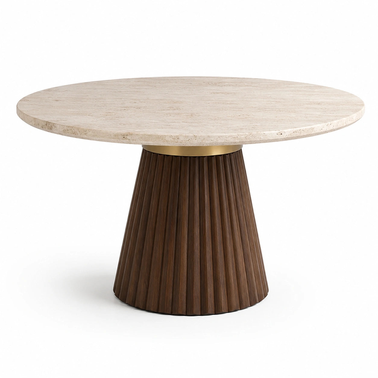 Table ronde en marbre travertin et bois massif 120 cm